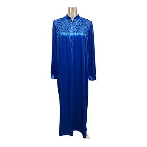 Vintage royal blue long sleeve robe front zipper long length